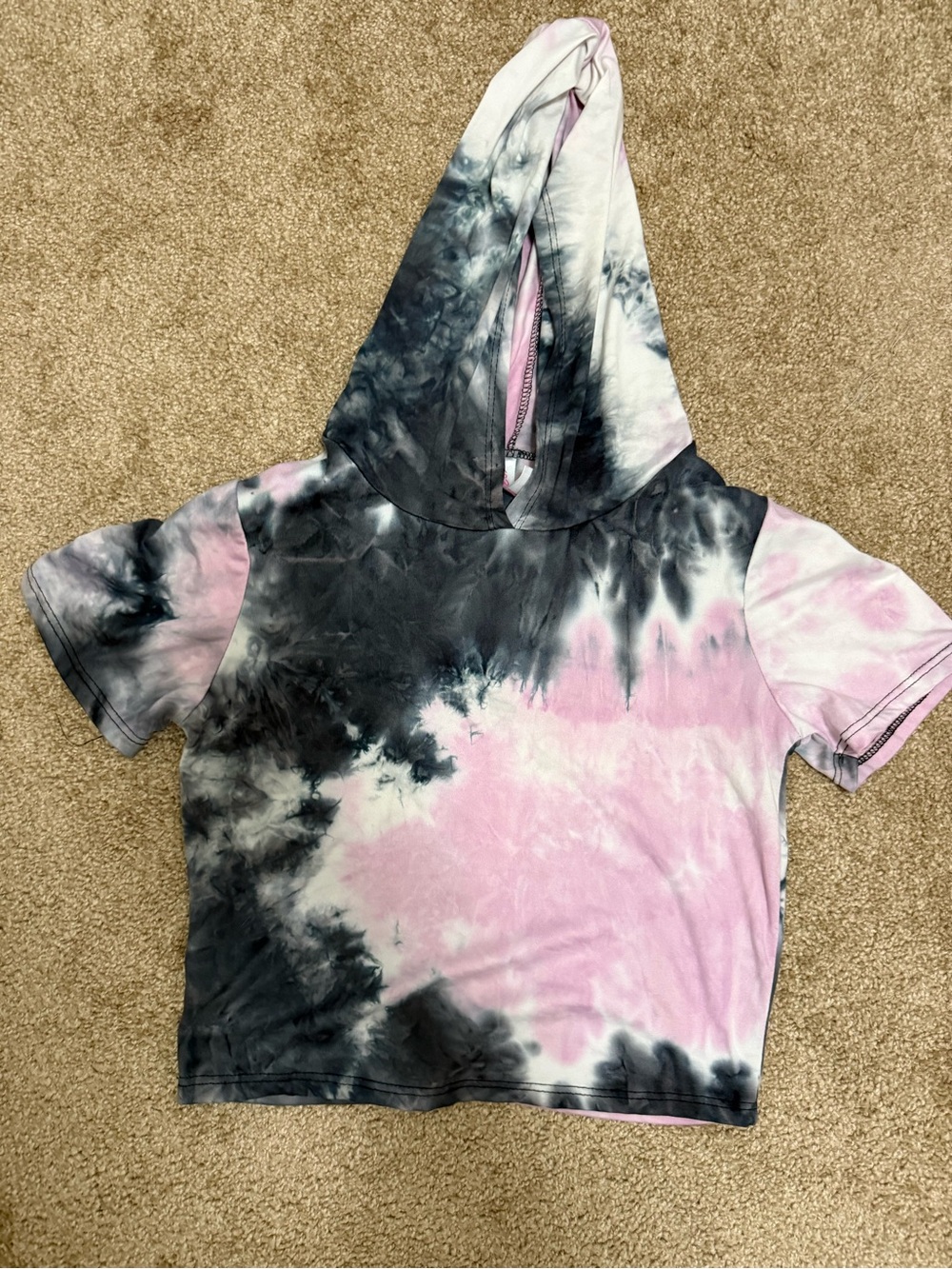 Tie-Dye‎ Crop Hoodie - Pink & Black